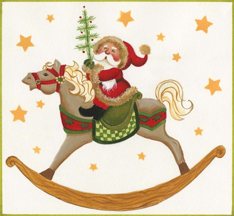 Framed Santa On Rocking Horse Print