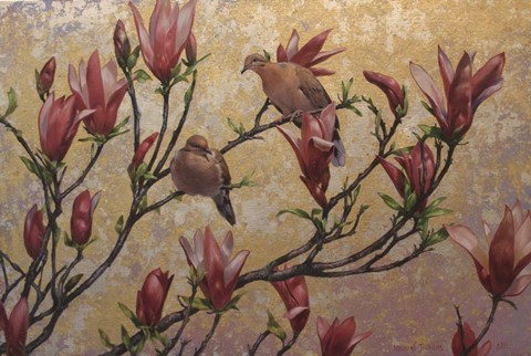 Framed Doves On Gold Print