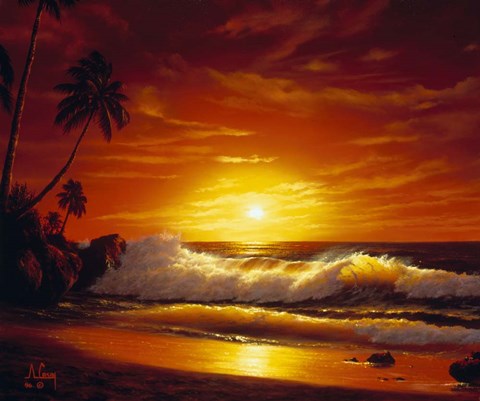 Framed Sunset Over the Waters Print