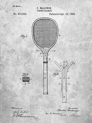 Framed Tennis Racket Patent Print