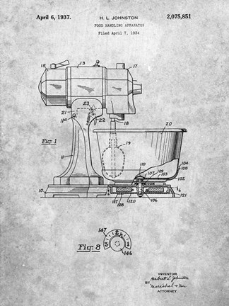 Framed Food Handling Apparatus Patent Print