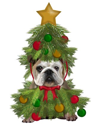 Framed English Bulldog, Christmas Tree Costume Print