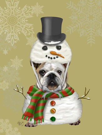 Framed English Bulldog, Snowman Costume Print