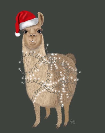 Framed Llama, Christmas Lights 1 Print