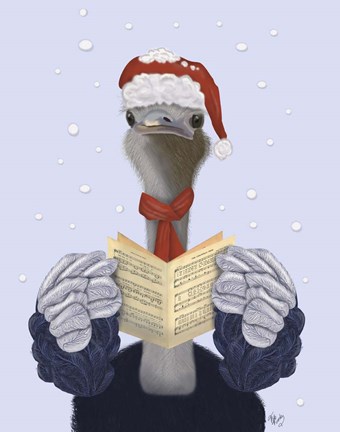 Framed Ostrich, Carol Singing Print