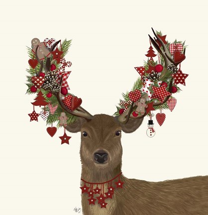 Framed Deer, Homespun Wreath Print