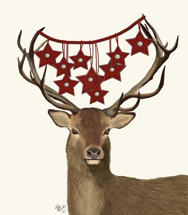 Framed Deer, Star Decorations Print