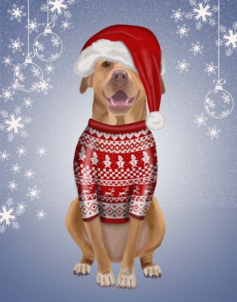 Framed Pitbull in Christmas Sweater Print