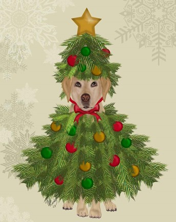 Framed Yellow Labrador, Christmas Tree Costume Print