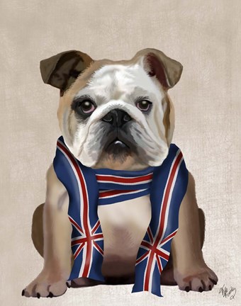 Framed English Bulldog with Scarf Print