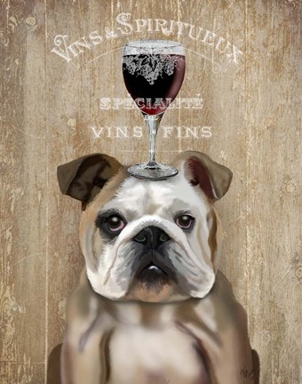Framed Dog Au Vin, English Bulldog Print