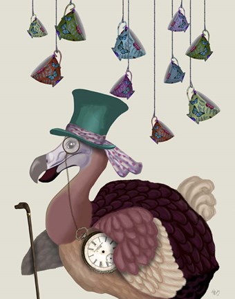 Framed Dodo with Hanging Teacups Print