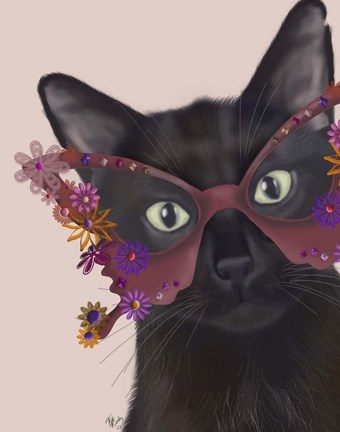 Framed Cat and Flower Glasses Print