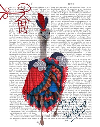 Framed Ostrich, Can Can in Red and Blue Print