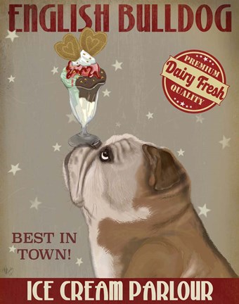 Framed English Bulldog Ice Cream Print