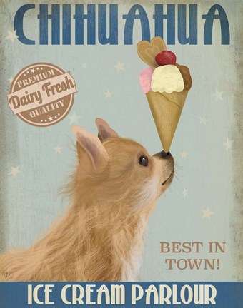 Framed Chihuahua, Long Haired, Ice Cream Print
