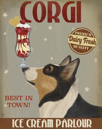 Framed Corgi, Black and Tan, Ice Cream Print