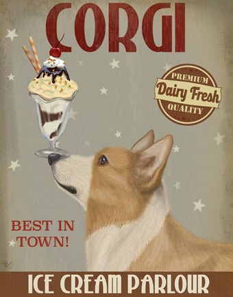 Framed Corgi, Tan, Ice Cream Print