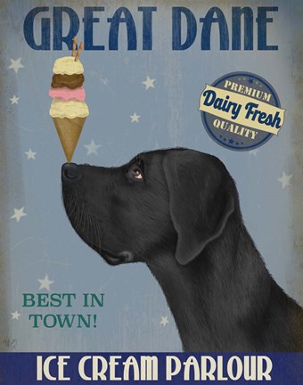 Framed Great Dane, Black, Ice Cream Print