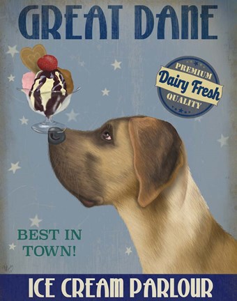 Framed Great Dane, Tan, Ice Cream Print