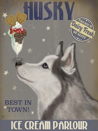 Framed Husky Ice Cream Print