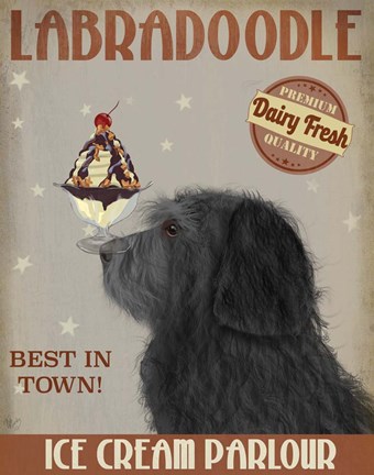 Framed Labradoodle, Black, Ice Cream Print