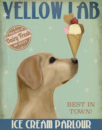 Framed Yellow Labrador Ice Cream Print