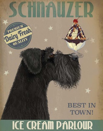 Framed Schnauzer, Black, Ice Cream Print