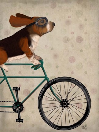 Framed Basset Hound on Bicycle Print