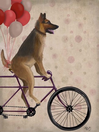 Framed German Shepherd on Bicycle Print