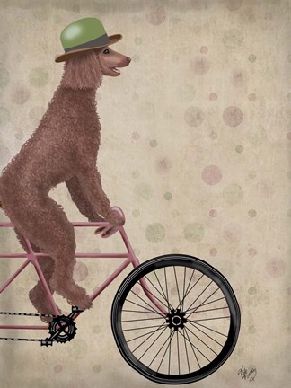 Framed Poodle on Bicycle, Brown Print
