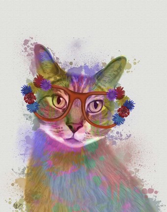 Framed Rainbow Splash Cat 1 Print