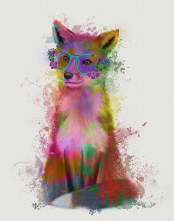 Framed Rainbow Splash Fox 1 Print