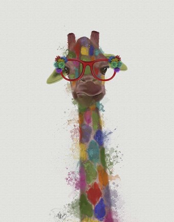 Framed Rainbow Splash Giraffe 3 Print