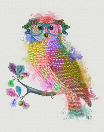 Framed Rainbow Splash Owl Print