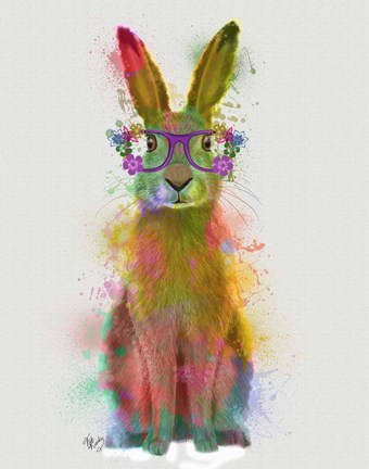 Framed Rainbow Splash Rabbit 1 Print