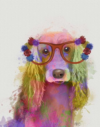 Framed Rainbow Splash Cocker Spaniel, Portrait Print