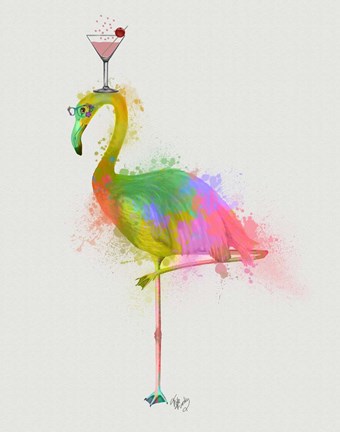 Framed Rainbow Splash Flamingo 2 Print
