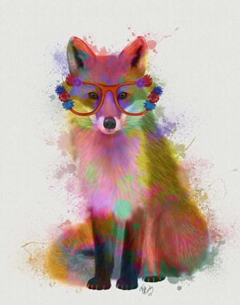Framed Rainbow Splash Fox 2 Print