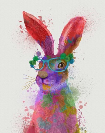 Framed Rainbow Splash Rabbit 2, Portrait Print