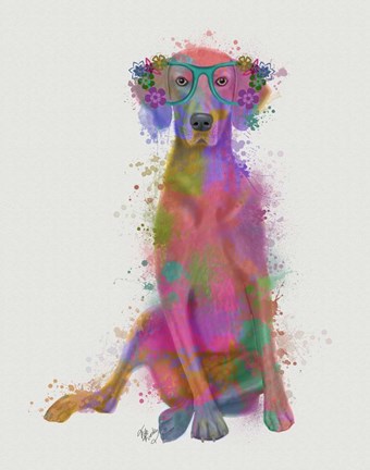 Framed Rainbow Splash Weimaraner, Full Print