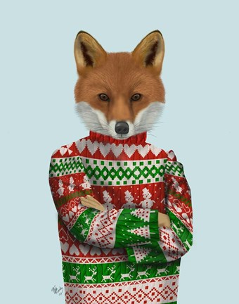 Framed Fox in Christmas Sweater Print