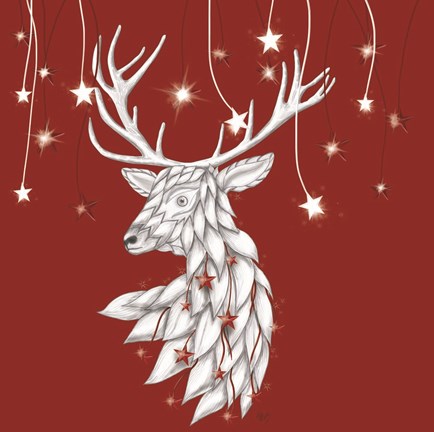 Framed White Deer and Hanging Stars Print