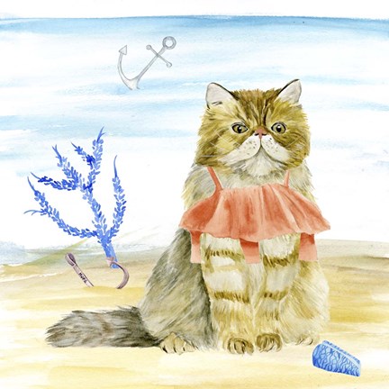 Framed Summer Purr Party I Print