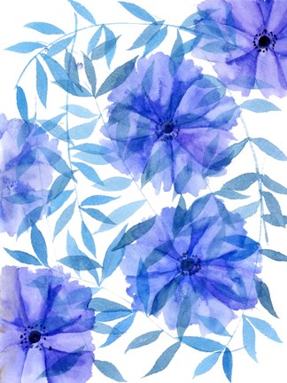 Framed Midnight Flowers I Print