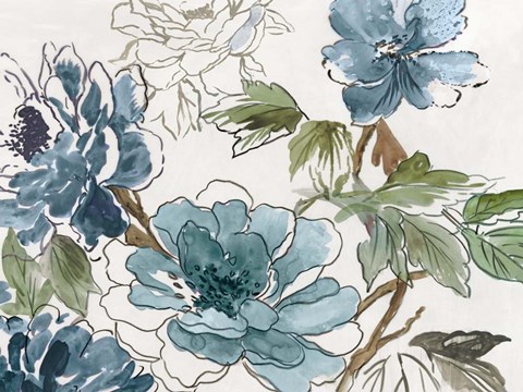 Framed Blue Floral II Print