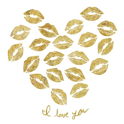 Framed I Love you Gold Lips Print