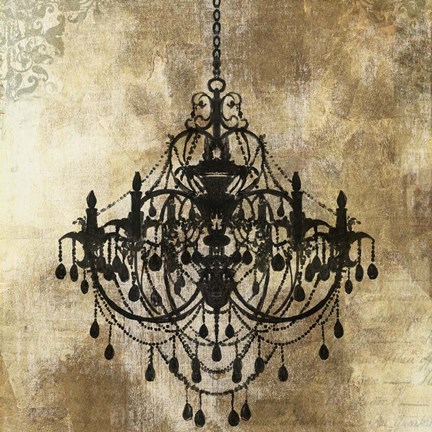 Framed Chandelier Gold I Print
