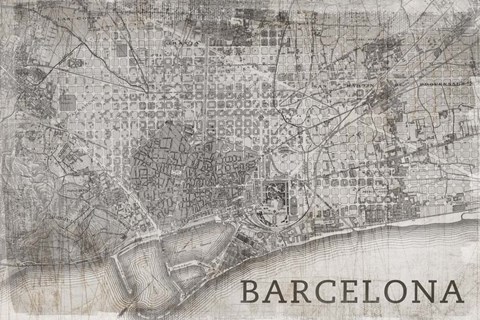 Framed Map Barcelona Beige Print