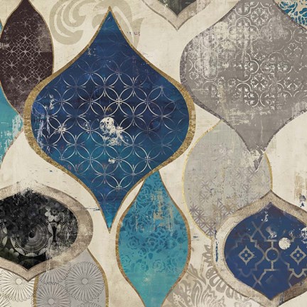 Framed Blue Motif I Print